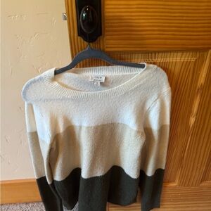 J. Crew Striped Crewneck Sweater in Cream, Tan & Olive